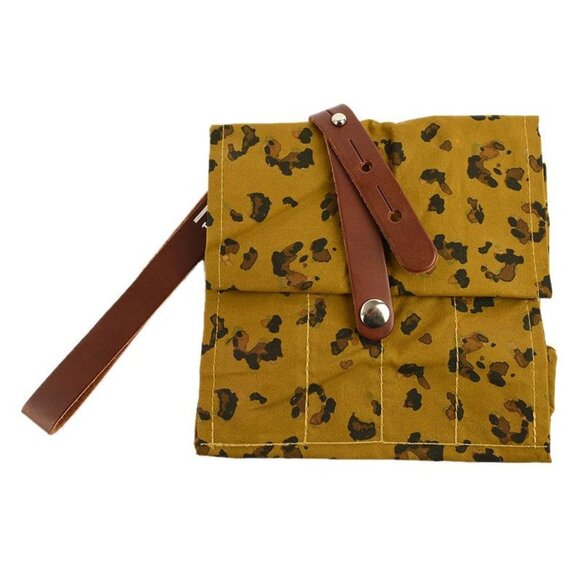 Hide & Hammer Leopard Canvas Small Roll Top Project Bag Leather Strap - Picture 1 of 6